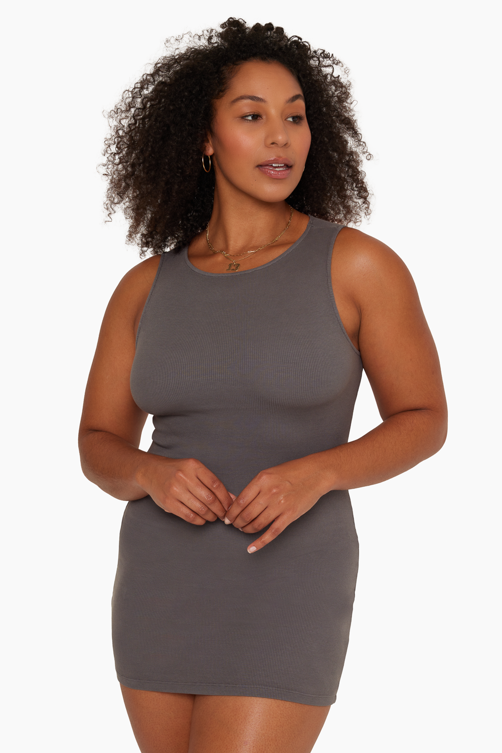 COTTON RIB RIBBED TANK DRESS GRAPHITE
