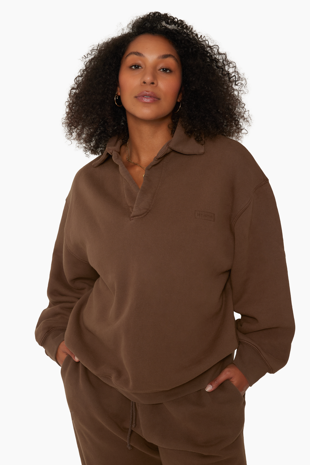 HEAVYWEIGHT SWEATS COLLARED SWEATSHIRT BARK SET ACTIVE