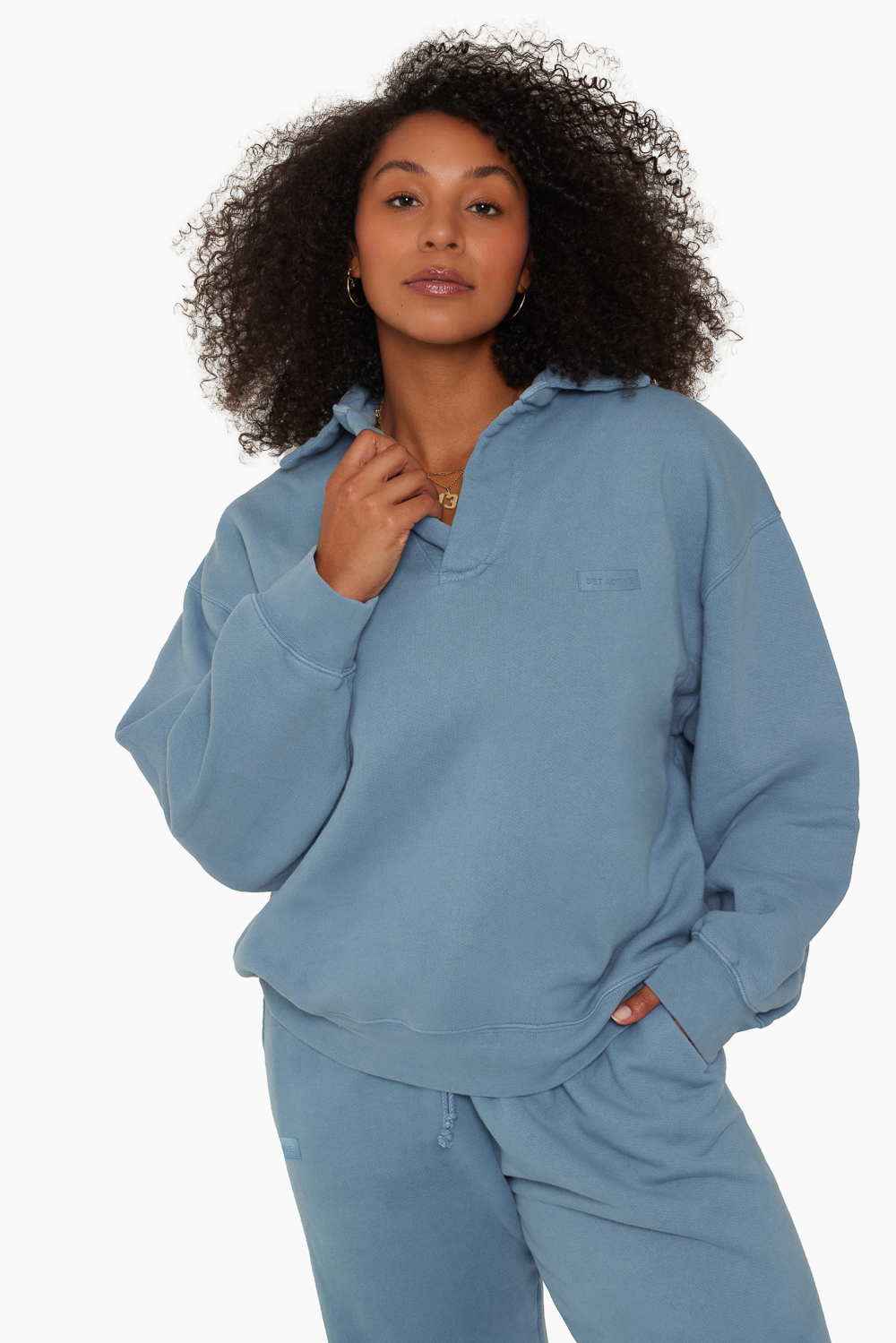 HEAVYWEIGHT SWEATS COLLARED SWEATSHIRT STEEL SET ACTIVE
