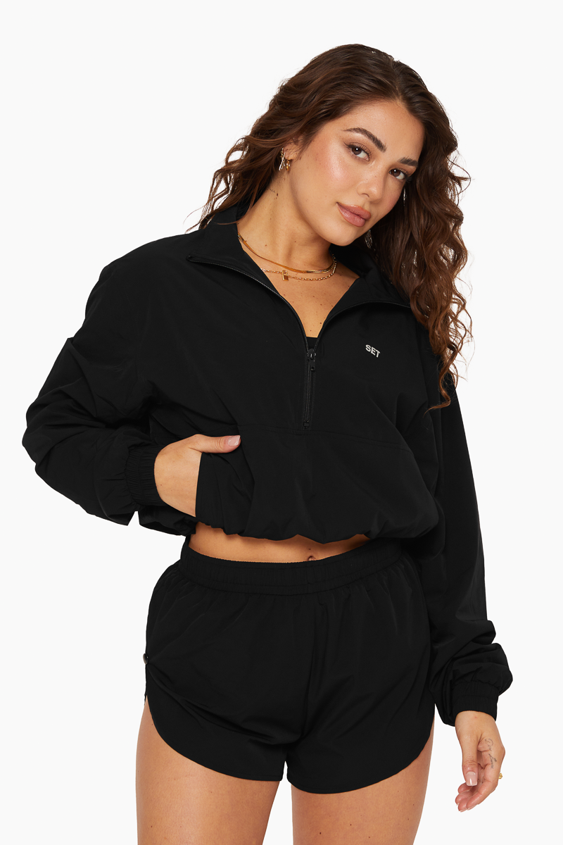 NYLON HALF ZIP WINDBREAKER ONYX SET ACTIVE