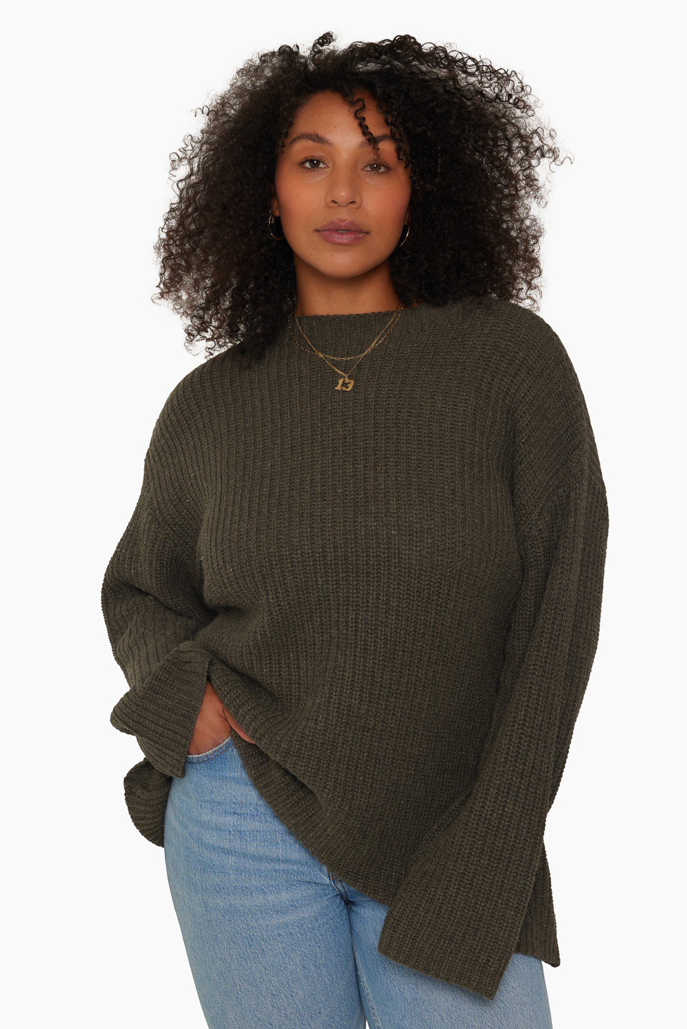 CHUNKY RIB KNIT OVERSIZED MOCK NECK SWEATER SHADOW SET ACTIVE