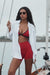 Model wears BREATHE TRIANGLE BRA in LADYBUG <model-info>- Gardner wears a size S and is 5’10”, 24” waist, 34” bust.</model-info>