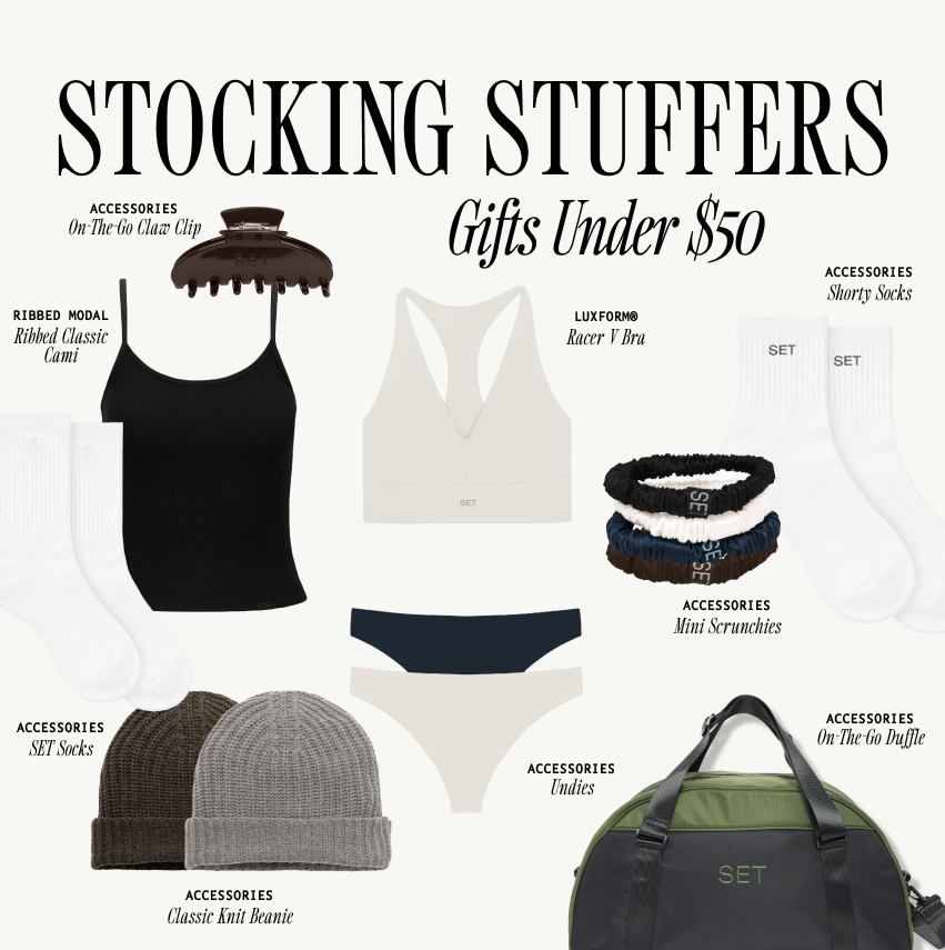 STOCKING STUFFERS UNDER $25 GRAPHIC FEATURING ACCESSORIES AND BASICS.