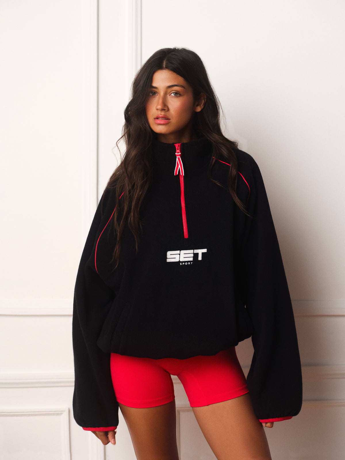 MICROFLEECE/NYLON UNIFORM RAGLAN QUARTER ZIP - ROUGE(ONYX)