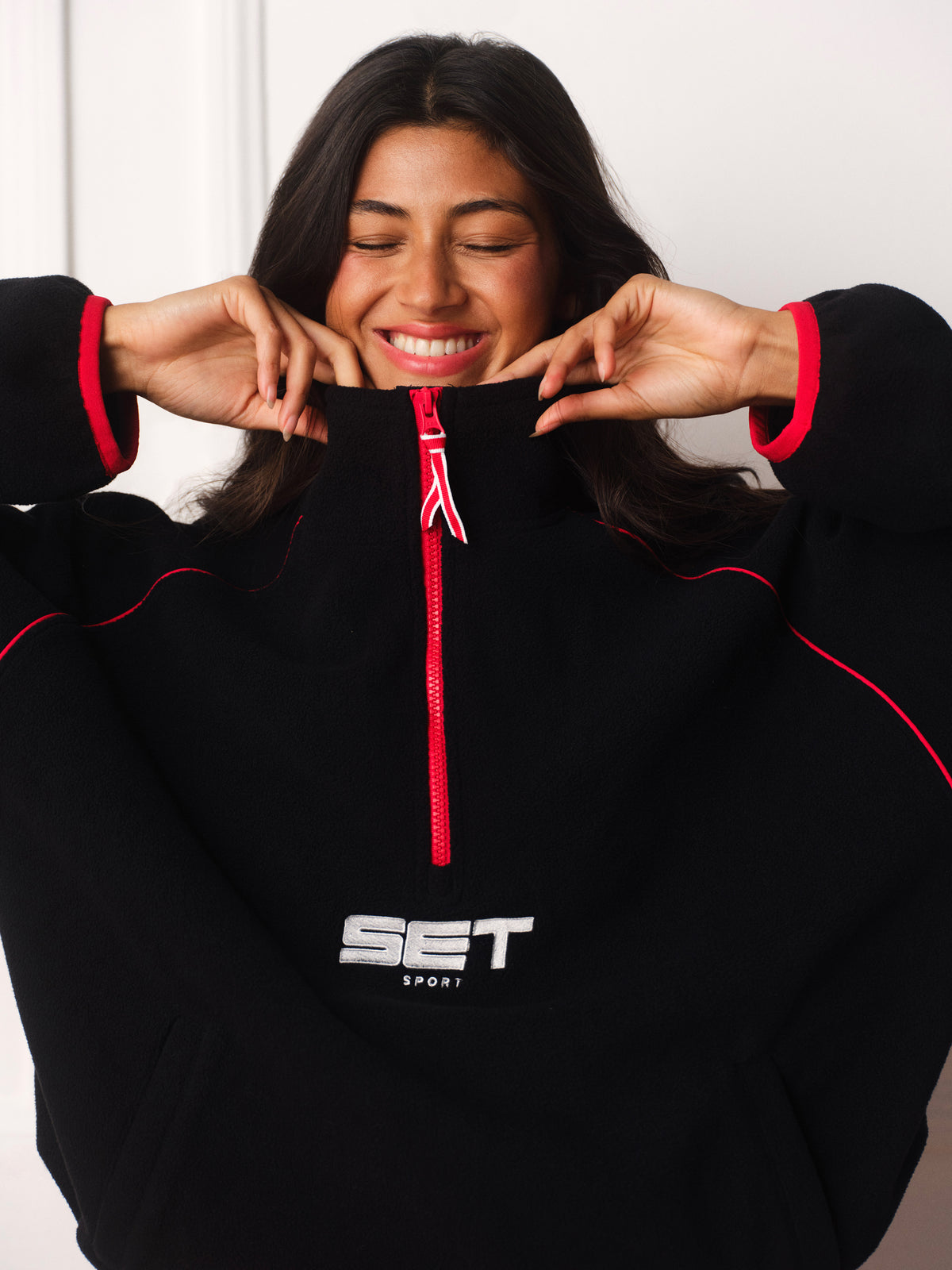 MICROFLEECE/NYLON UNIFORM RAGLAN QUARTER ZIP - ROUGE(ONYX)
