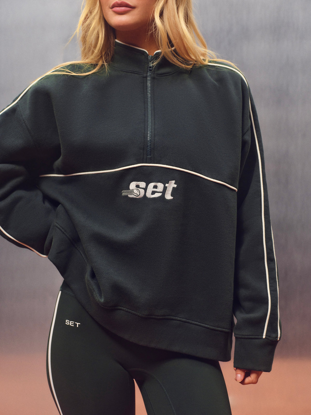 MIDWEIGHT SWEATS STAPLE DUO STRIPE QUARTER ZIP - COURTSIDE