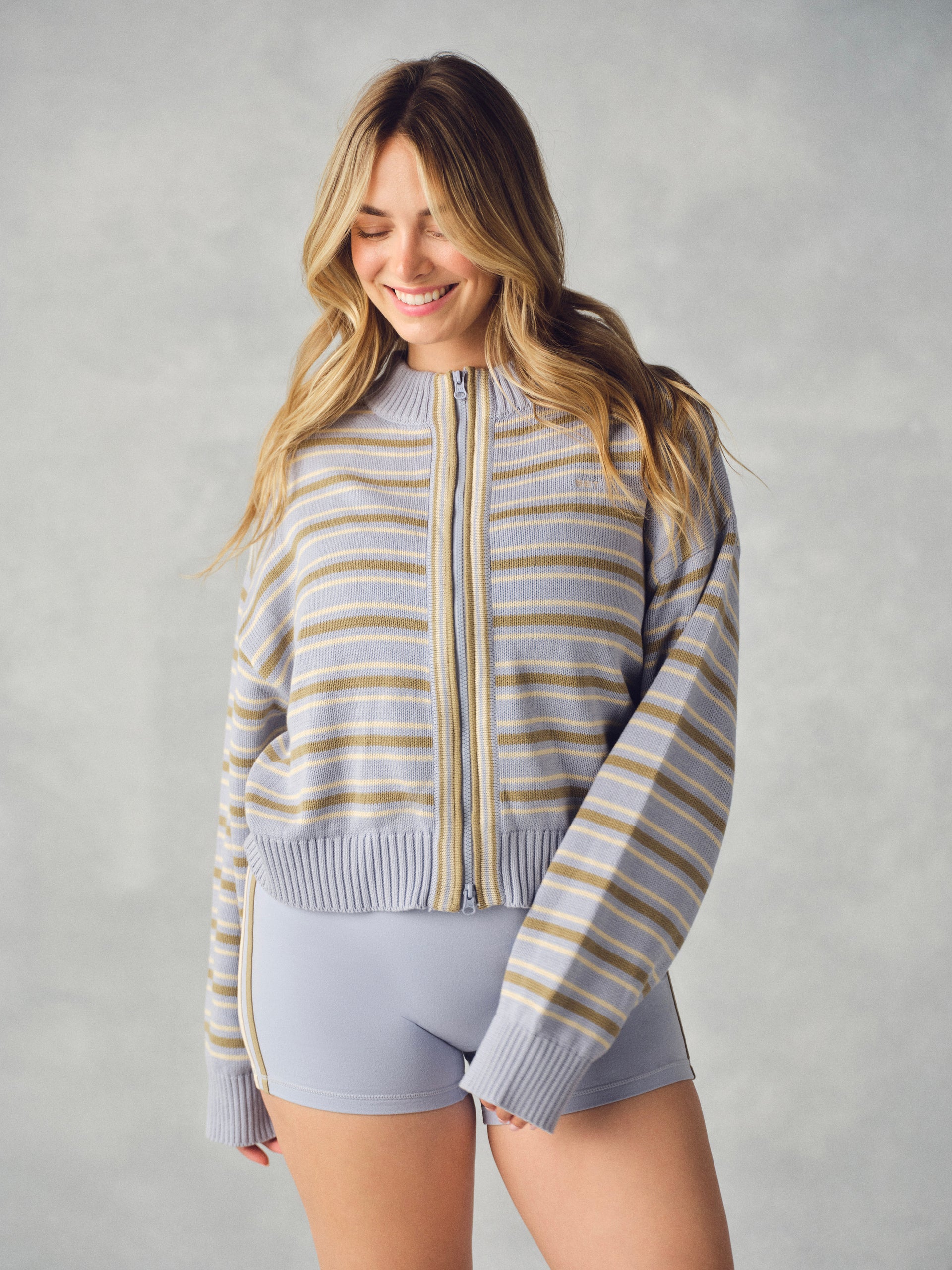 WEEKEND KNIT WEEKEND STRIPE FUNNEL ZIP - PALMETTO