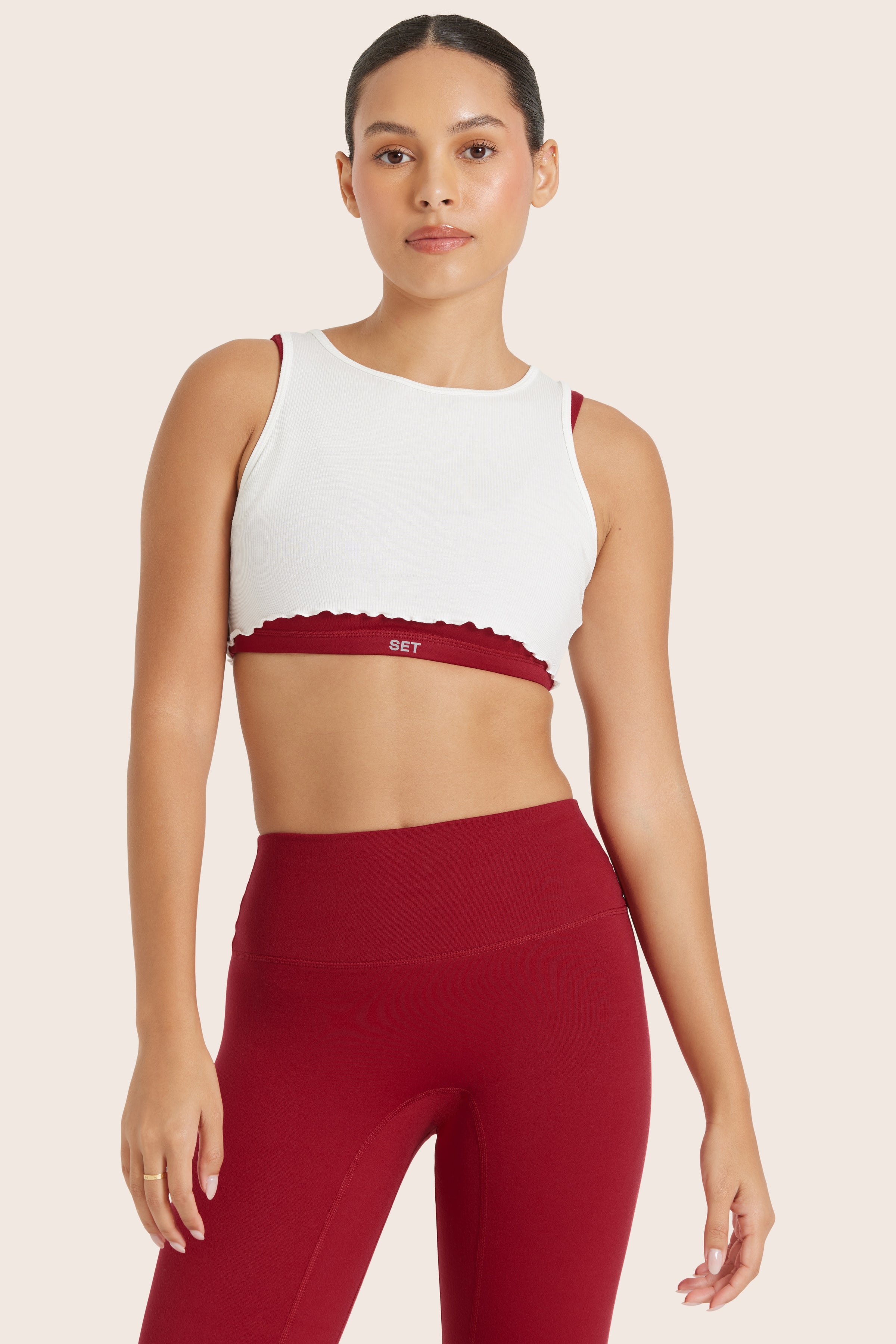 MODEL WEARS FORMCLOUD® PARKE LAYERED BRA IN LOVE 