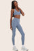 Model wears SPORTBODY® (BLOOPERS) SPORTY HIGH-RISE STRIPE LEGGINGS in CRUISE 