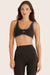 Model wears SPORTBODY® SPORTY STITCH BRA in Birthday ESPRESSO <model-info>Sophie wears a size S and is 5’8", 24.5" waist, 32" bust, 32B bra.</model-info>