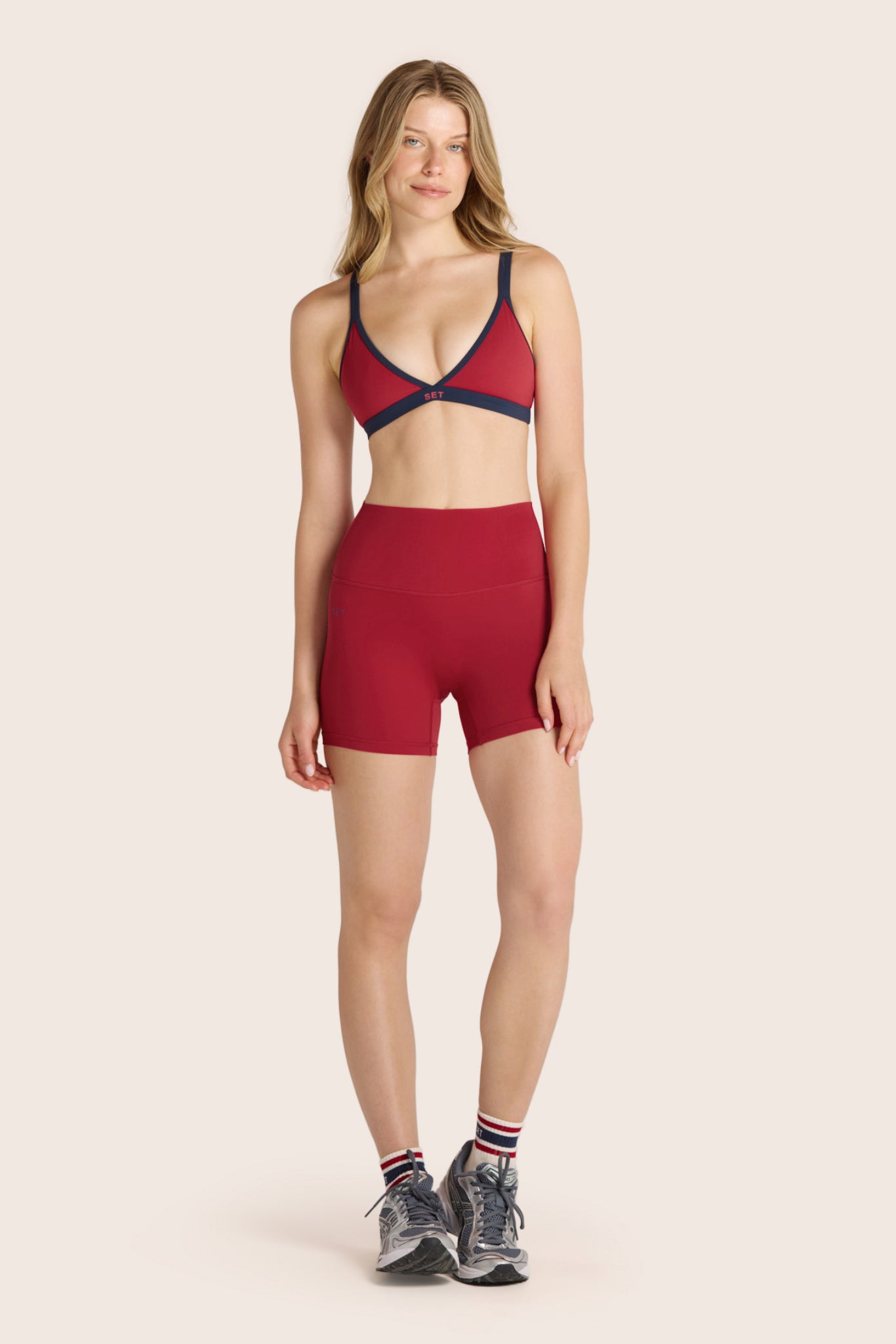 Model wears BREATHE TRIANGLE BRA in LADYBUG