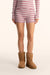 Person wearing striped shorts and brown boots on a white background <model-info>Jasmine wears a size S and is 5’8”, 25" waist, 36” bust.</model-info>