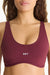 Maroon sports bra with 'SET' logo on a white background