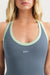 Gray tank top with green trim and 'SET' logo on a plain background