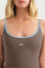 Brown tank top with blue straps and 'SET' logo on a plain background