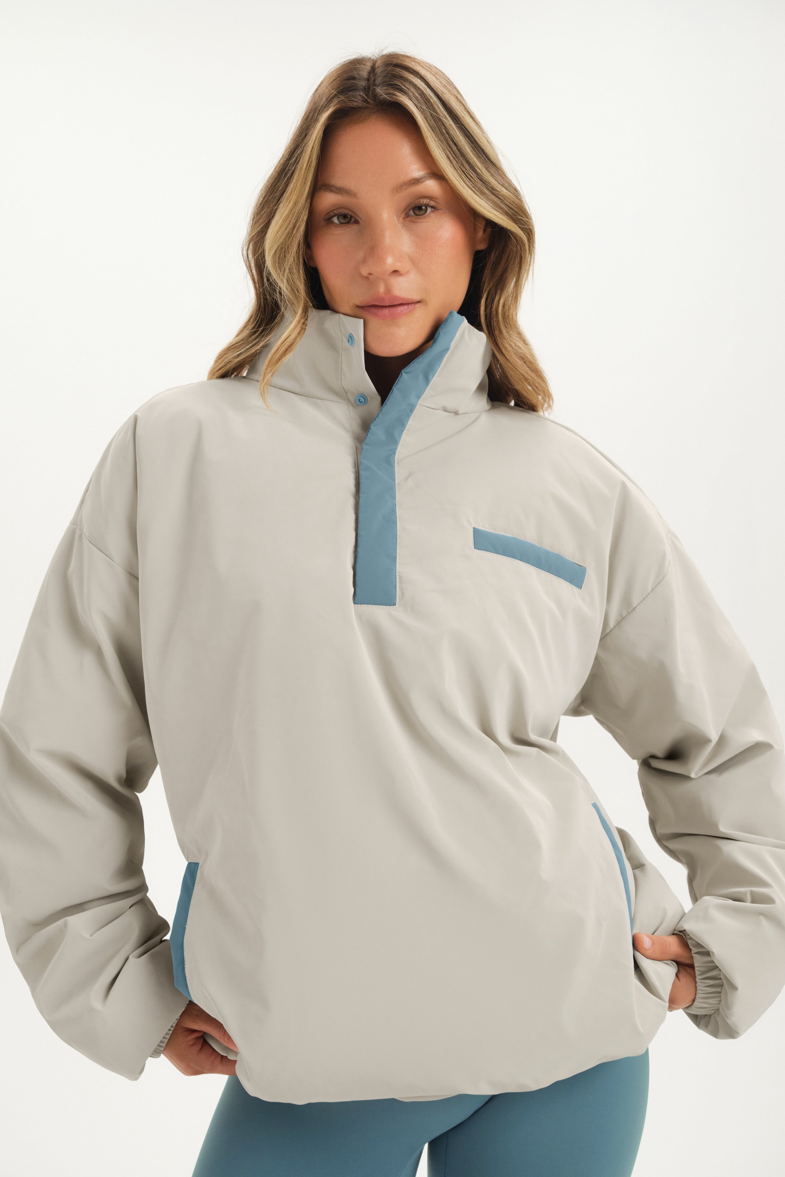 NYLON PUFF QUARTER SNAP JACKET - GLISTEN – SET ACTIVE