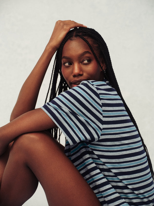 CLASSIC COTTON DAILY STRIPE BOYFRIEND TEE