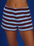 Striped shorts with blue and brown stripes on a solid background