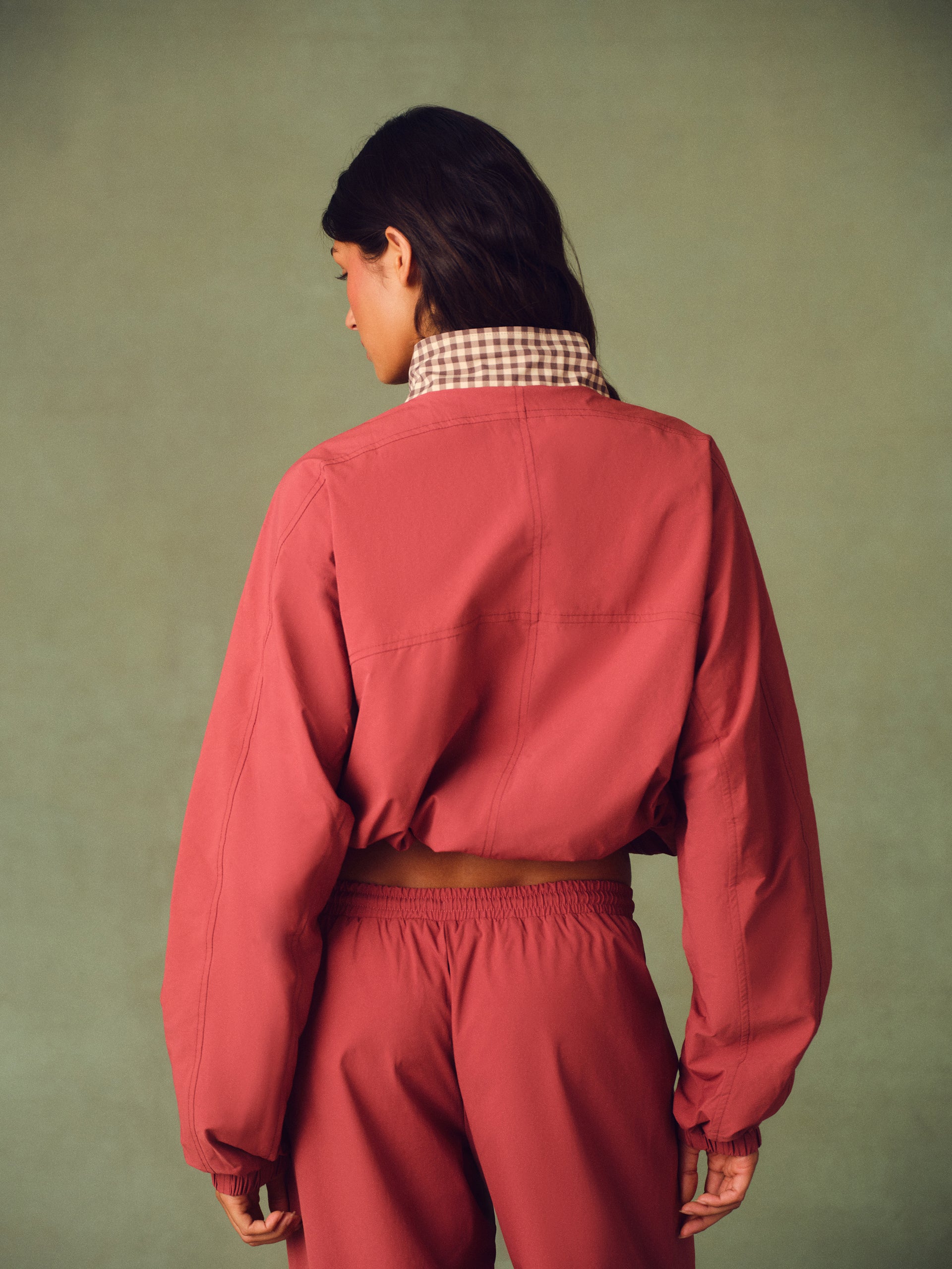 NYLON TRACK GINGHAM COLLAR COURTSIDE JACKET - SWEET TEA