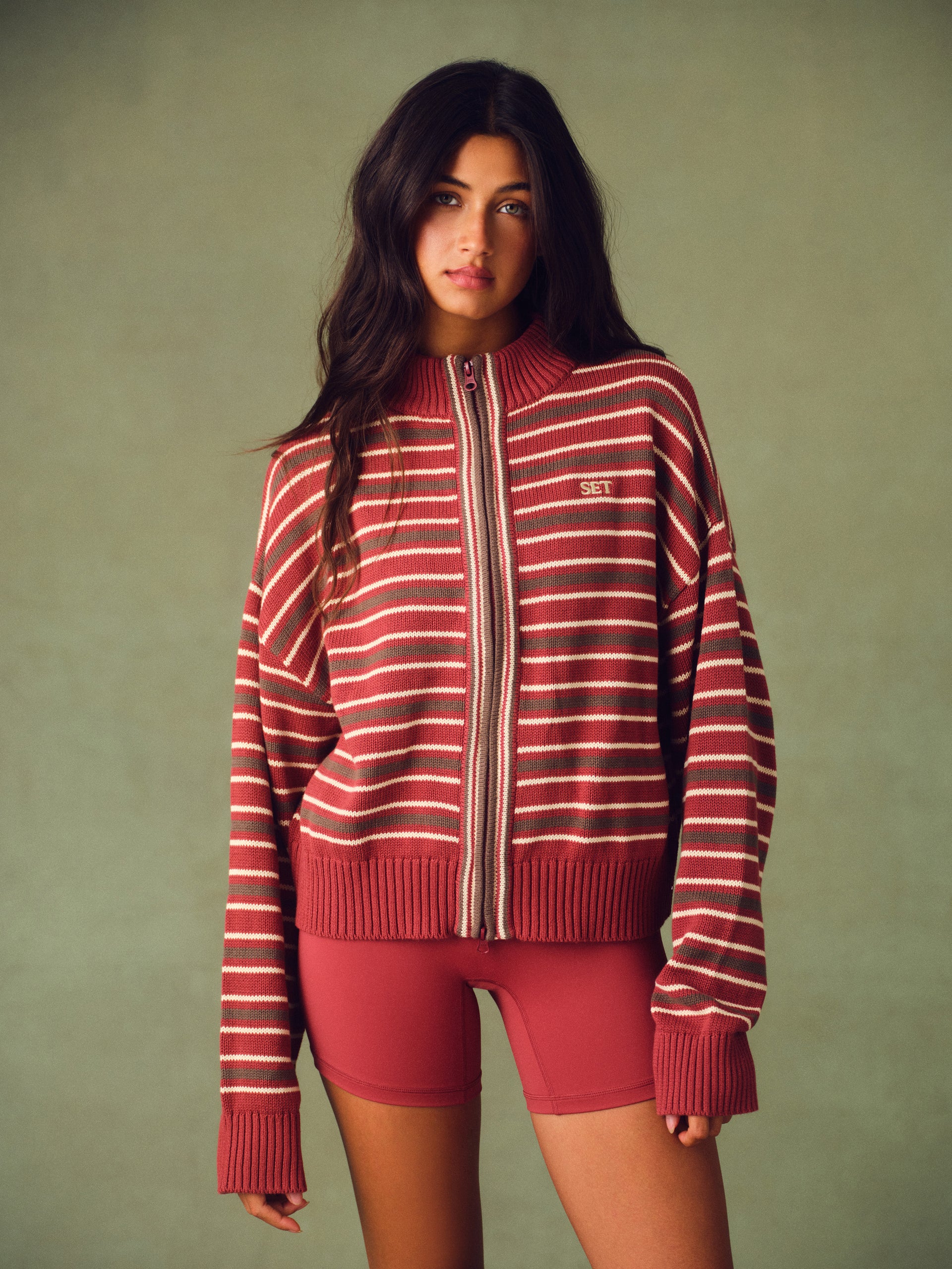 WEEKEND KNIT WEEKEND STRIPE FUNNEL ZIP - SWEET TEA