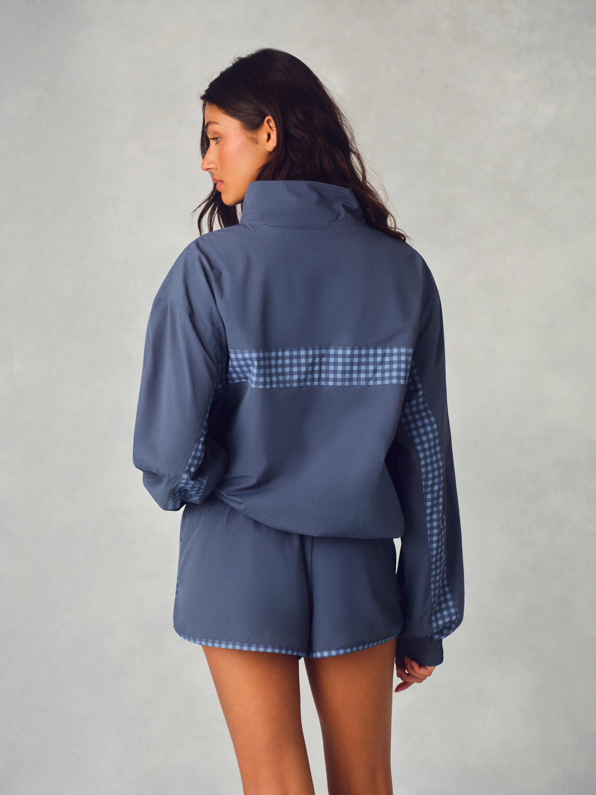 NYLON TRACK GINGHAM PANEL JACKET - HAMMOCK