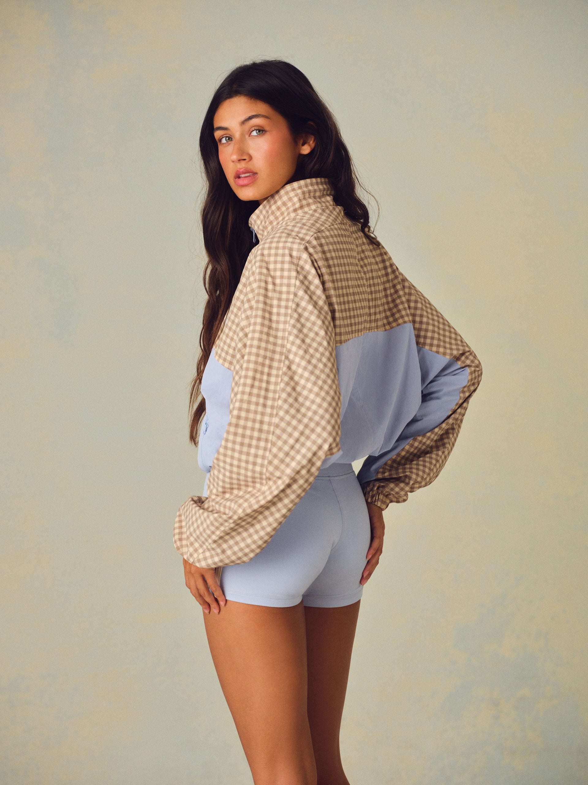 NYLON TRACK GINGHAM COURTSIDE JACKET - PALMETTO