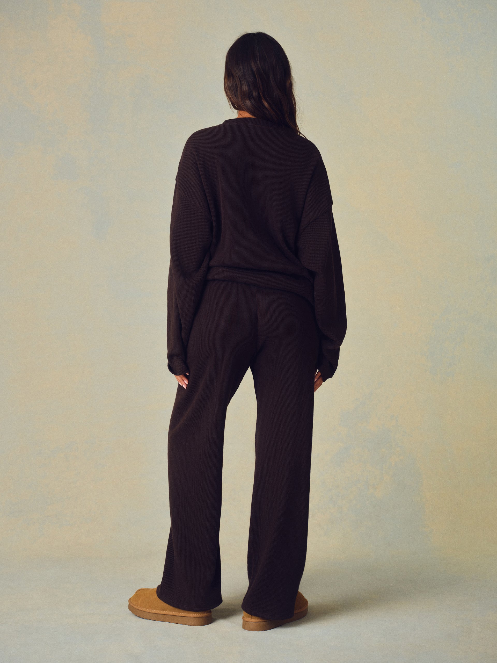 WAFFLE LOUNGE DRAWSTRING STRAIGHT LEG PANTS - DRIFTWOOD
