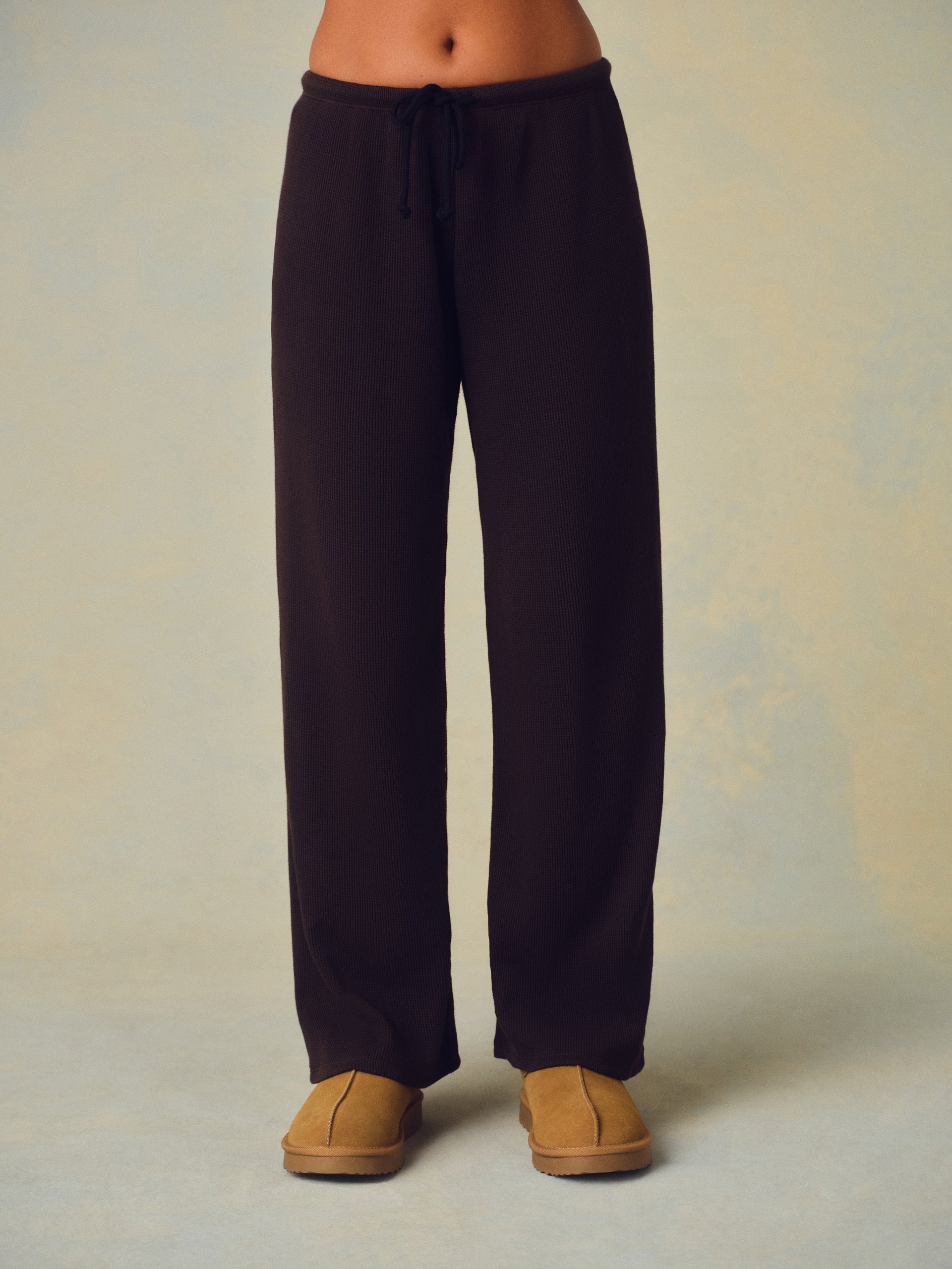 WAFFLE LOUNGE DRAWSTRING STRAIGHT LEG PANTS - DRIFTWOOD