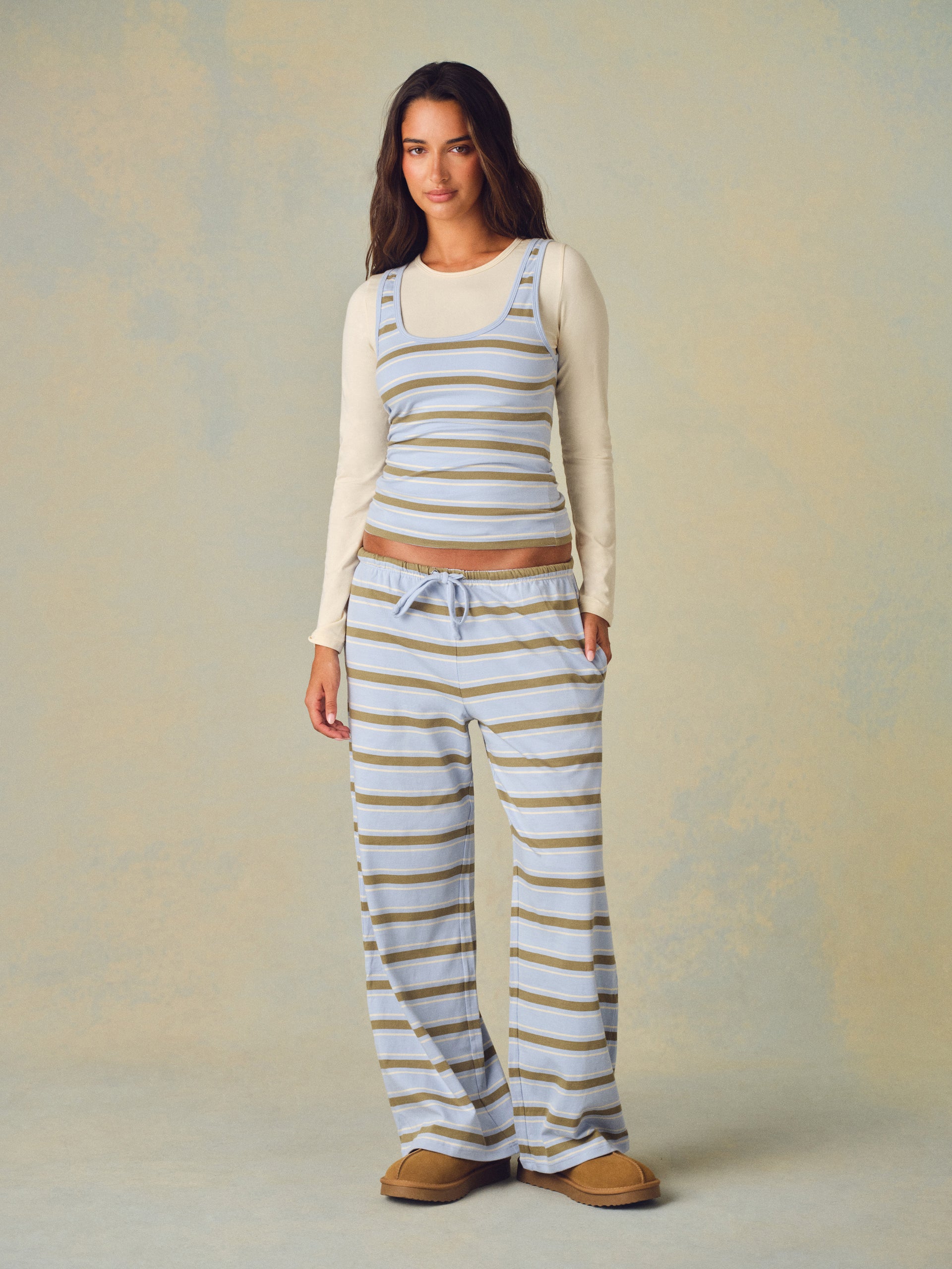STRETCH COTTON ESSENTIAL STRIPE DOUBLE TAKE LONG SLEEVE - PALMETTO