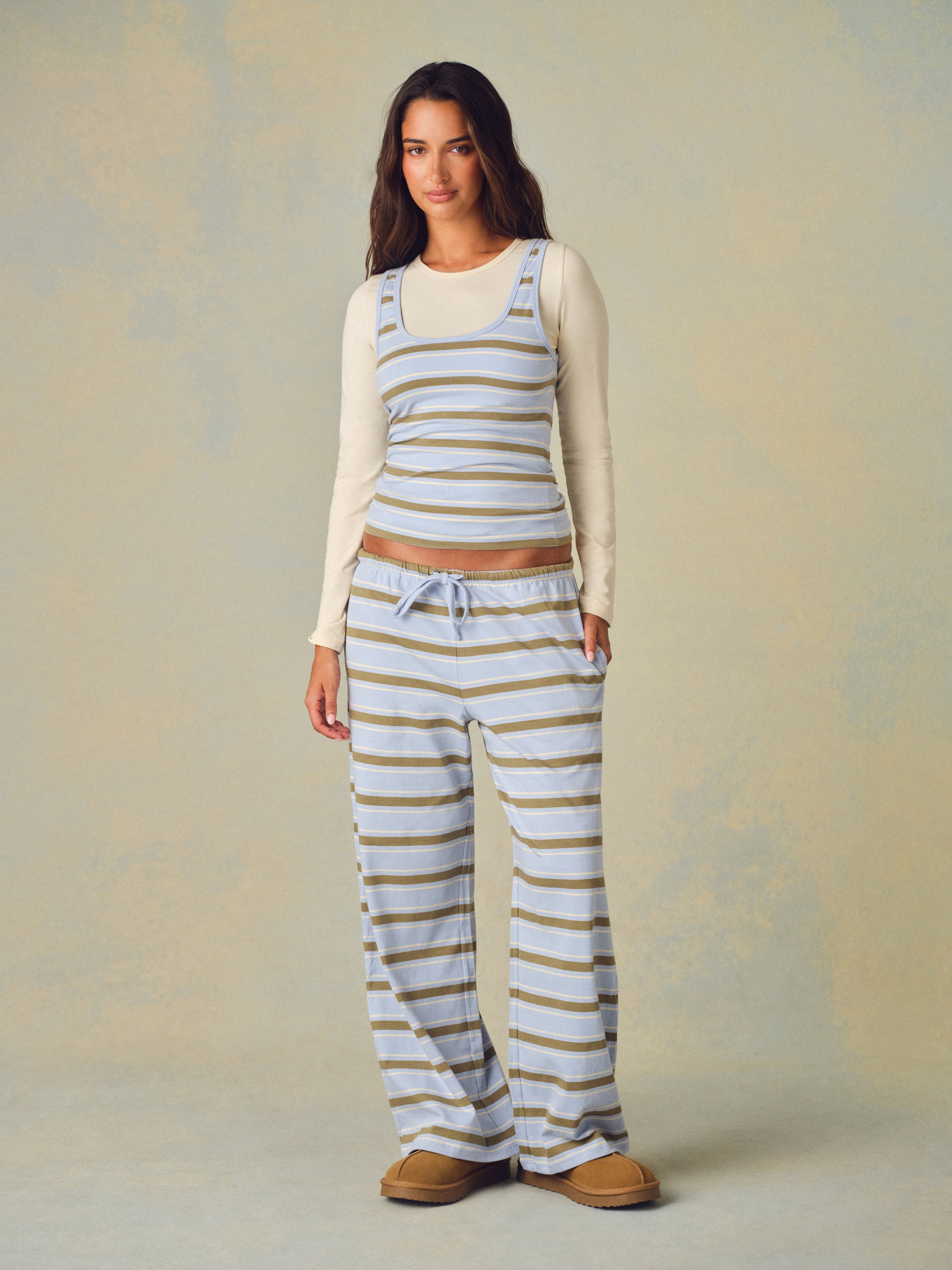 STRETCH COTTON ESSENTIAL STRIPE DOUBLE TAKE LONG SLEEVE - PALMETTO