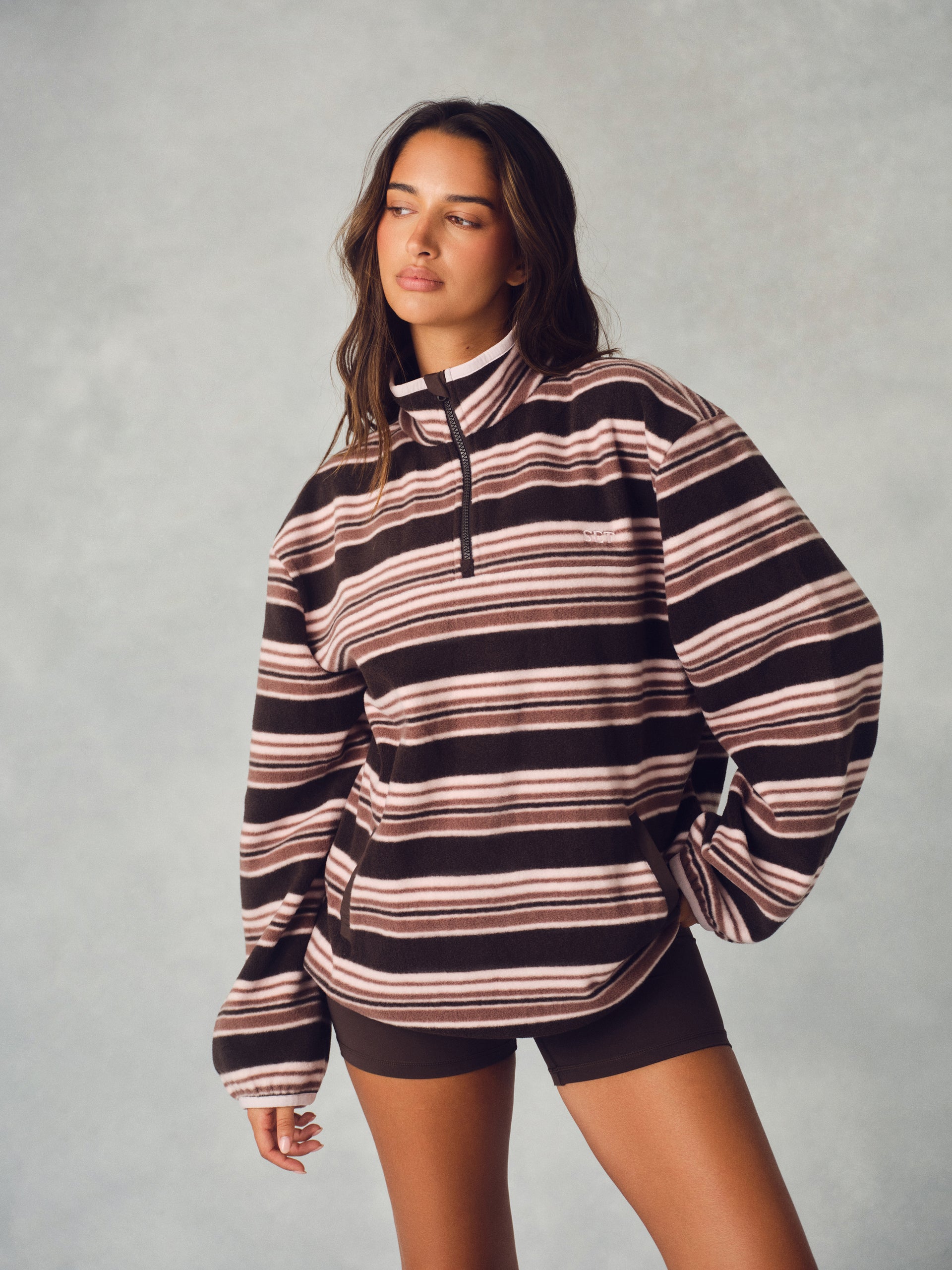 MICROFLEECE STRIPE HALF ZIP - DRIFTWOOD