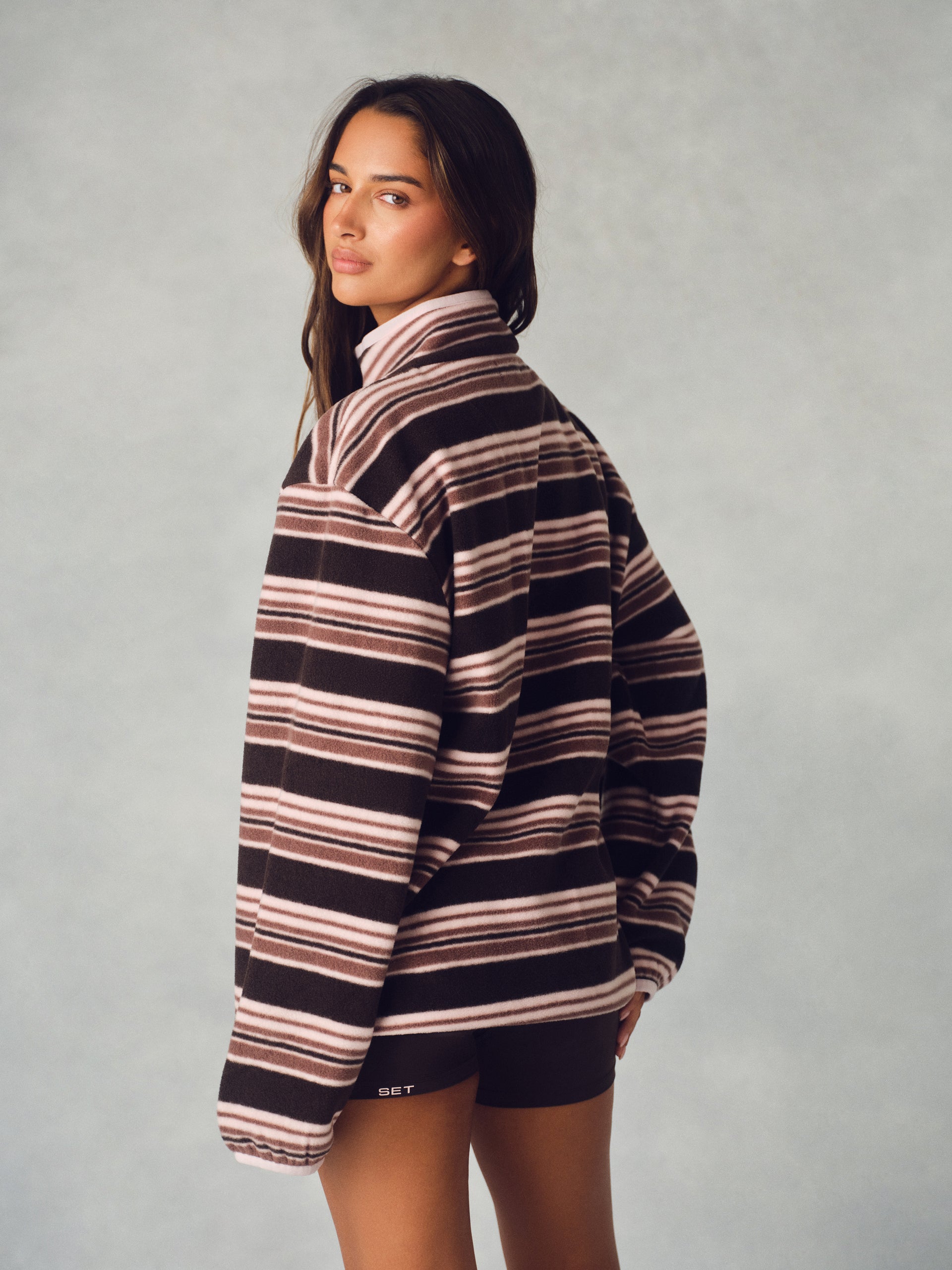MICROFLEECE STRIPE HALF ZIP - DRIFTWOOD