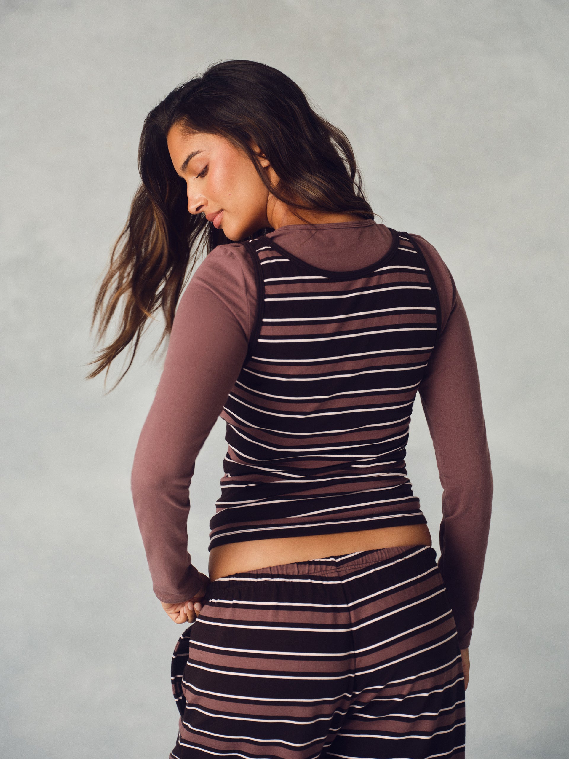 STRETCH COTTON ESSENTIAL STRIPE DOUBLE TAKE LONG SLEEVE - DRIFTWOOD
