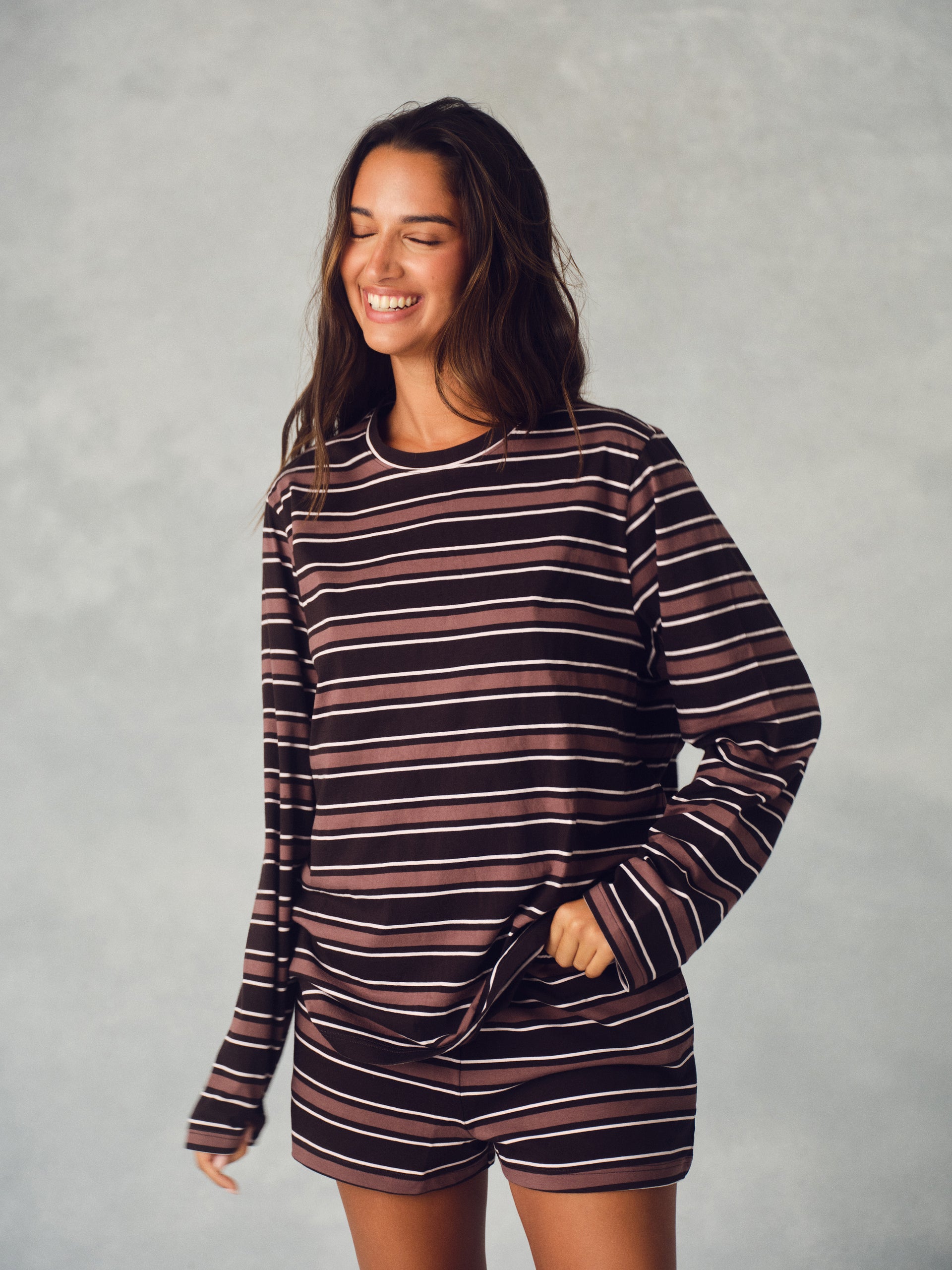 CLASSIC COTTON DAILY STRIPE LONG SLEEVE - DRIFTWOOD