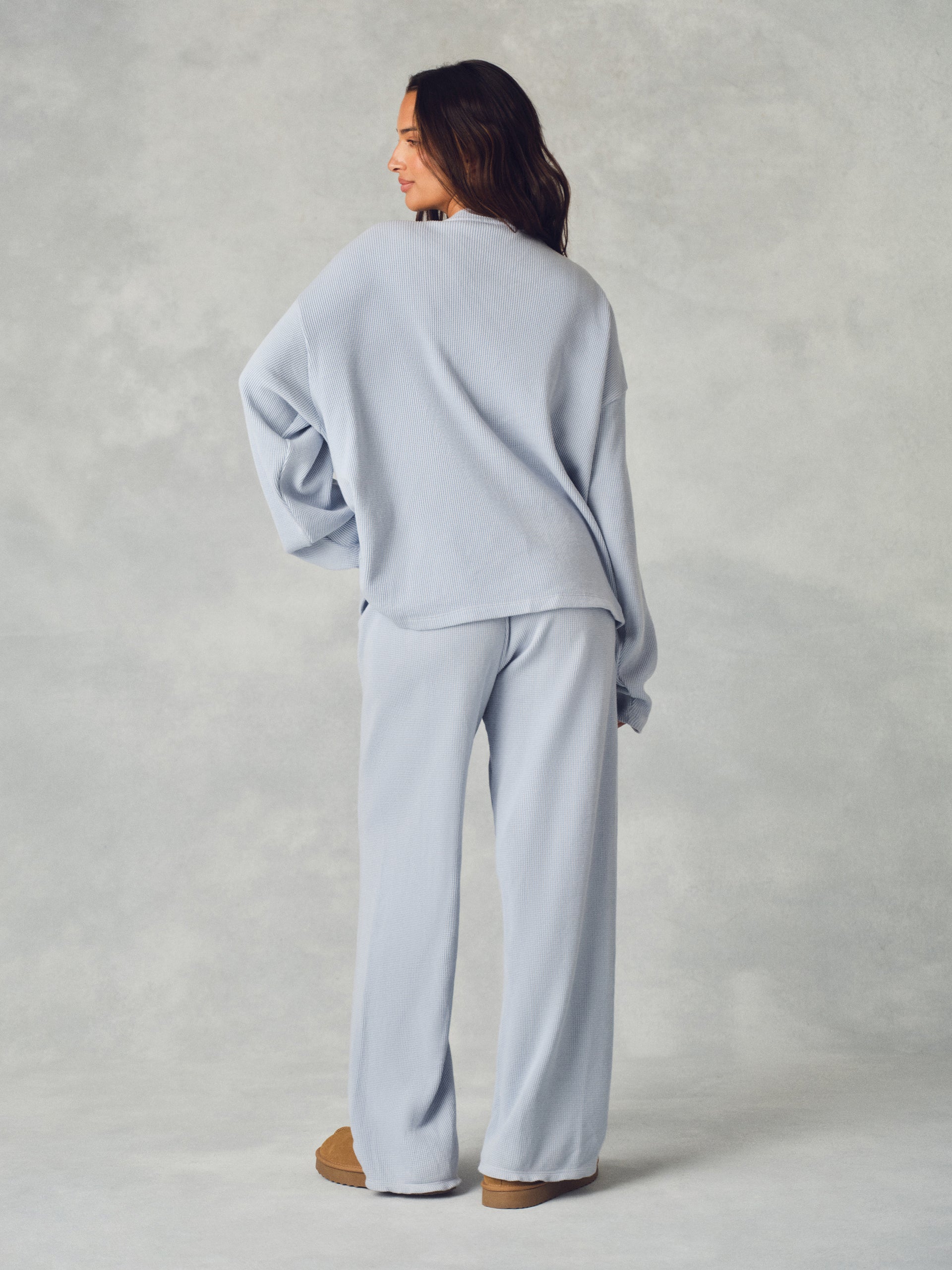 WAFFLE LOUNGE DRAWSTRING STRAIGHT LEG PANTS - PALMETTO