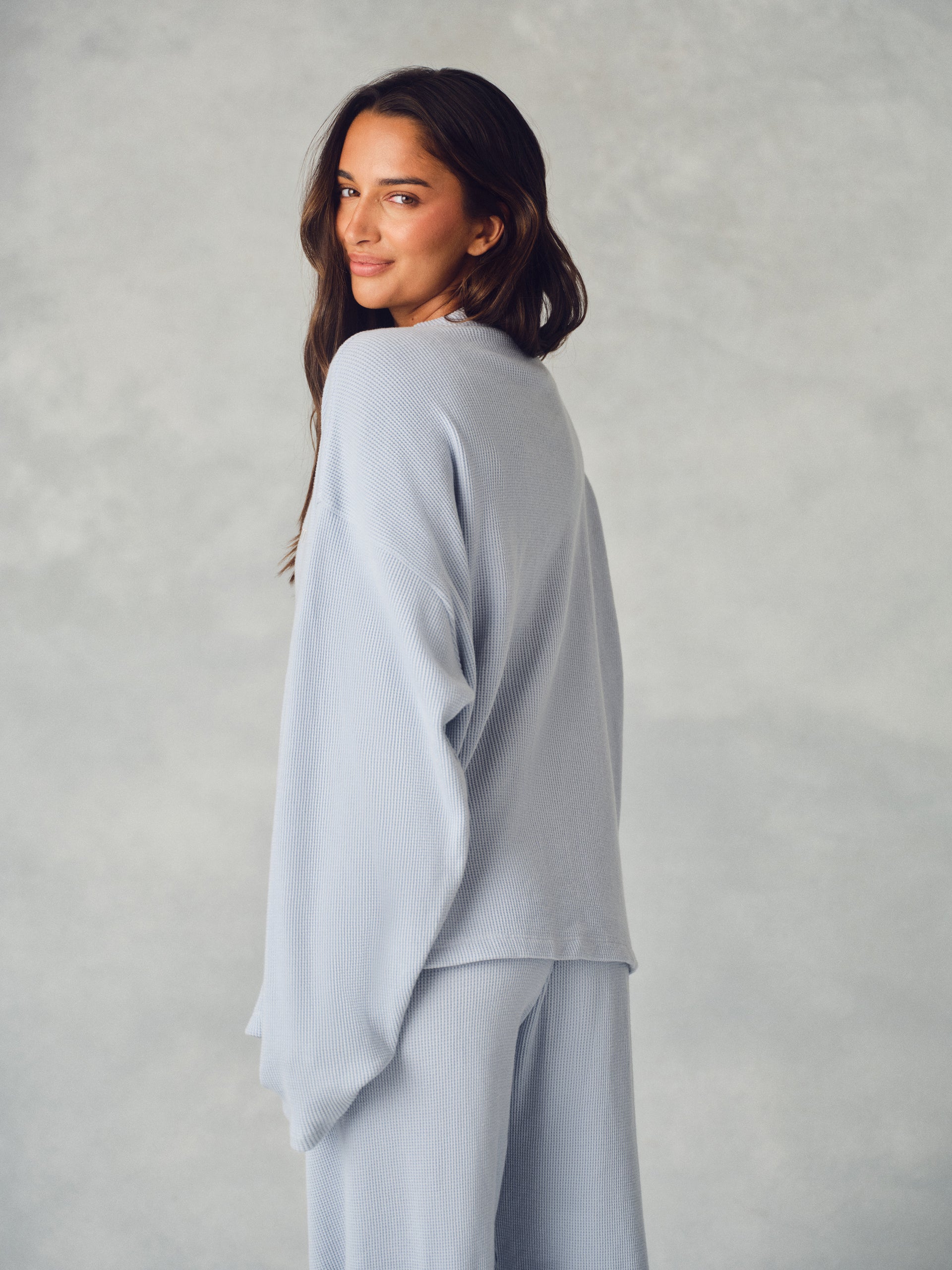 WAFFLE LOUNGE BOXY HENLEY - PALMETTO