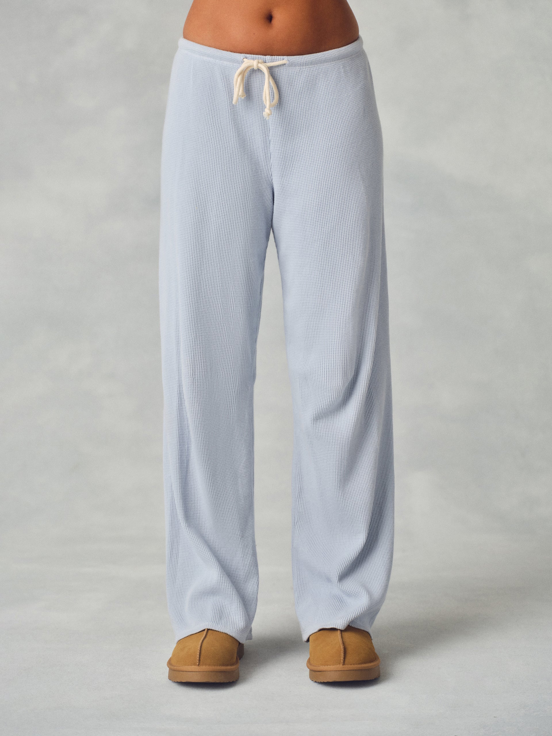 WAFFLE LOUNGE DRAWSTRING STRAIGHT LEG PANTS - PALMETTO