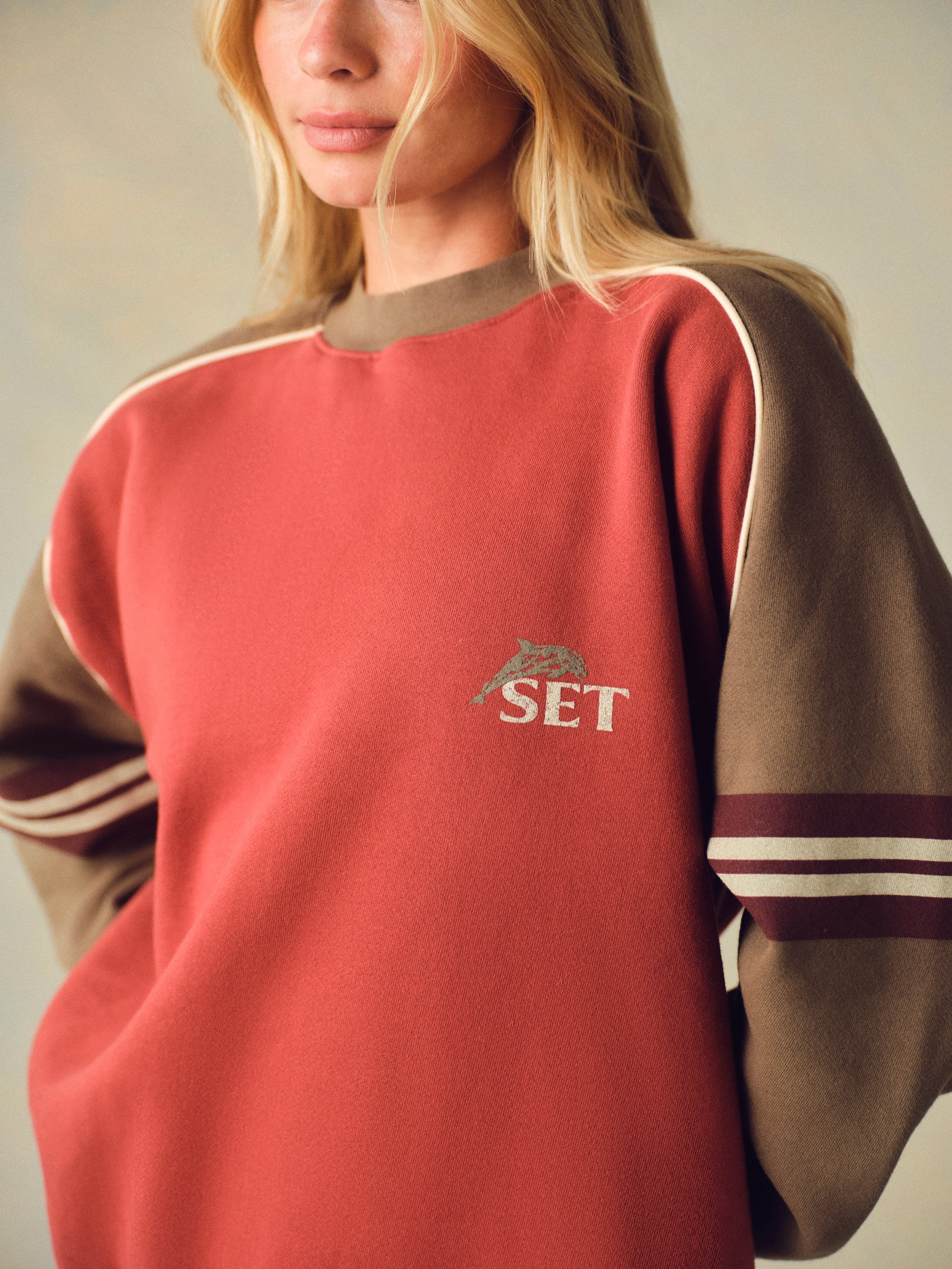 MIDWEIGHT SWEATS STAPLE CONTRAST BAND CREWNECK - SWEET TEA