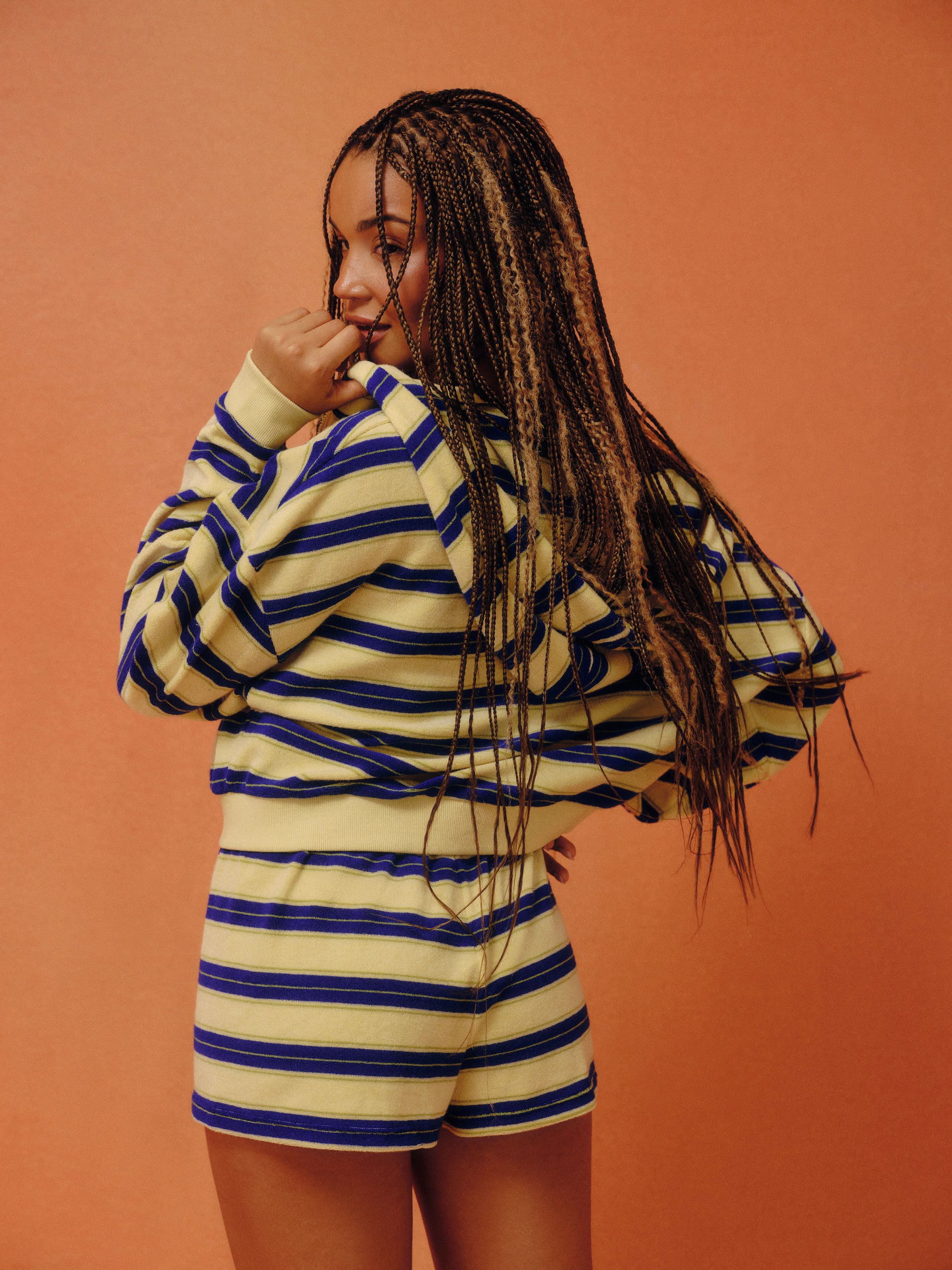 TOWEL TERRY TERRY STRIPE FUNNEL ZIP HOODIE - TOUCAN