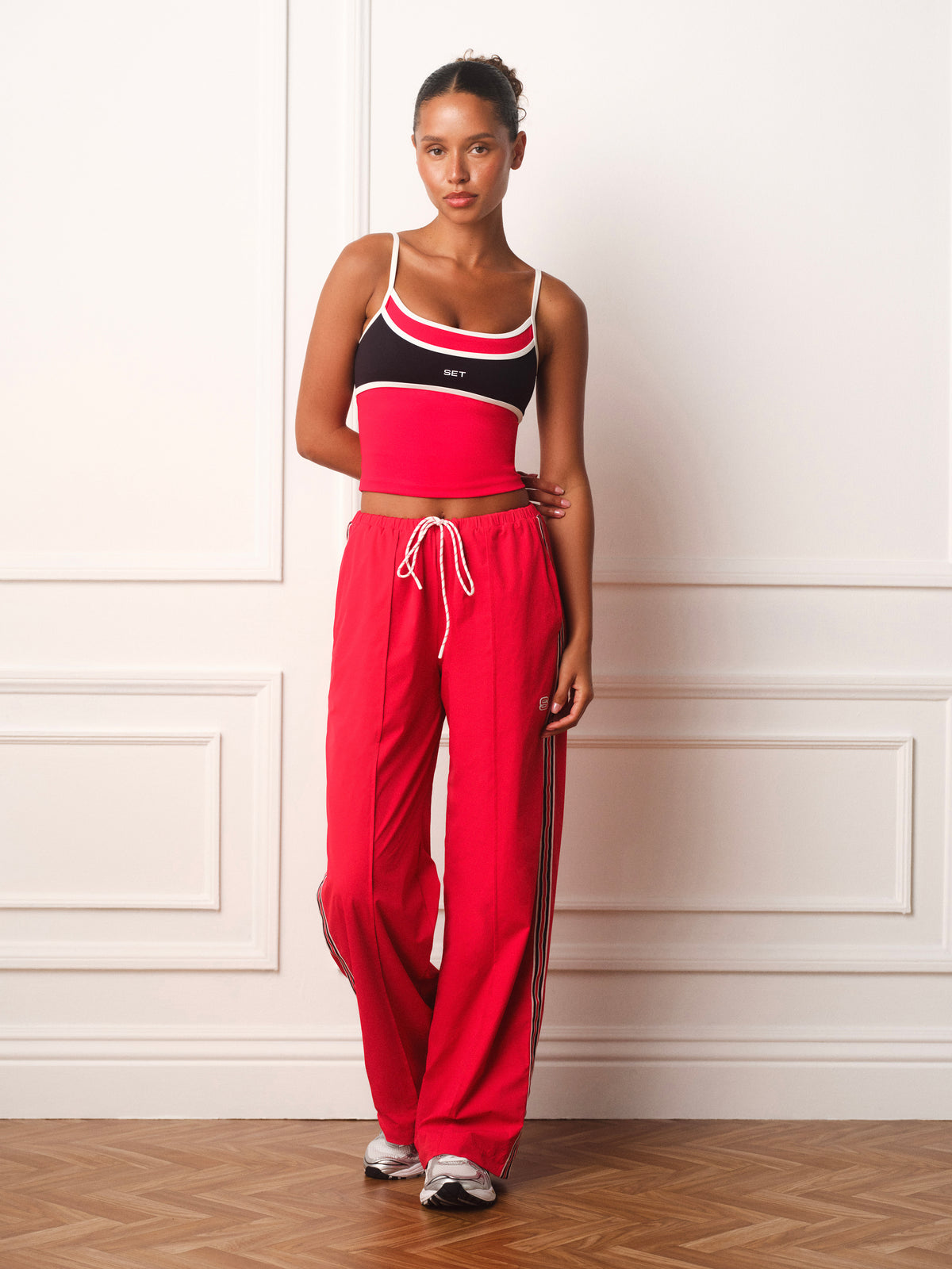 NYLON TRACK VARSITY PANTS - ROUGE(RED)