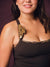 Tiger printed hair clip wrapped around a brown activewear top.