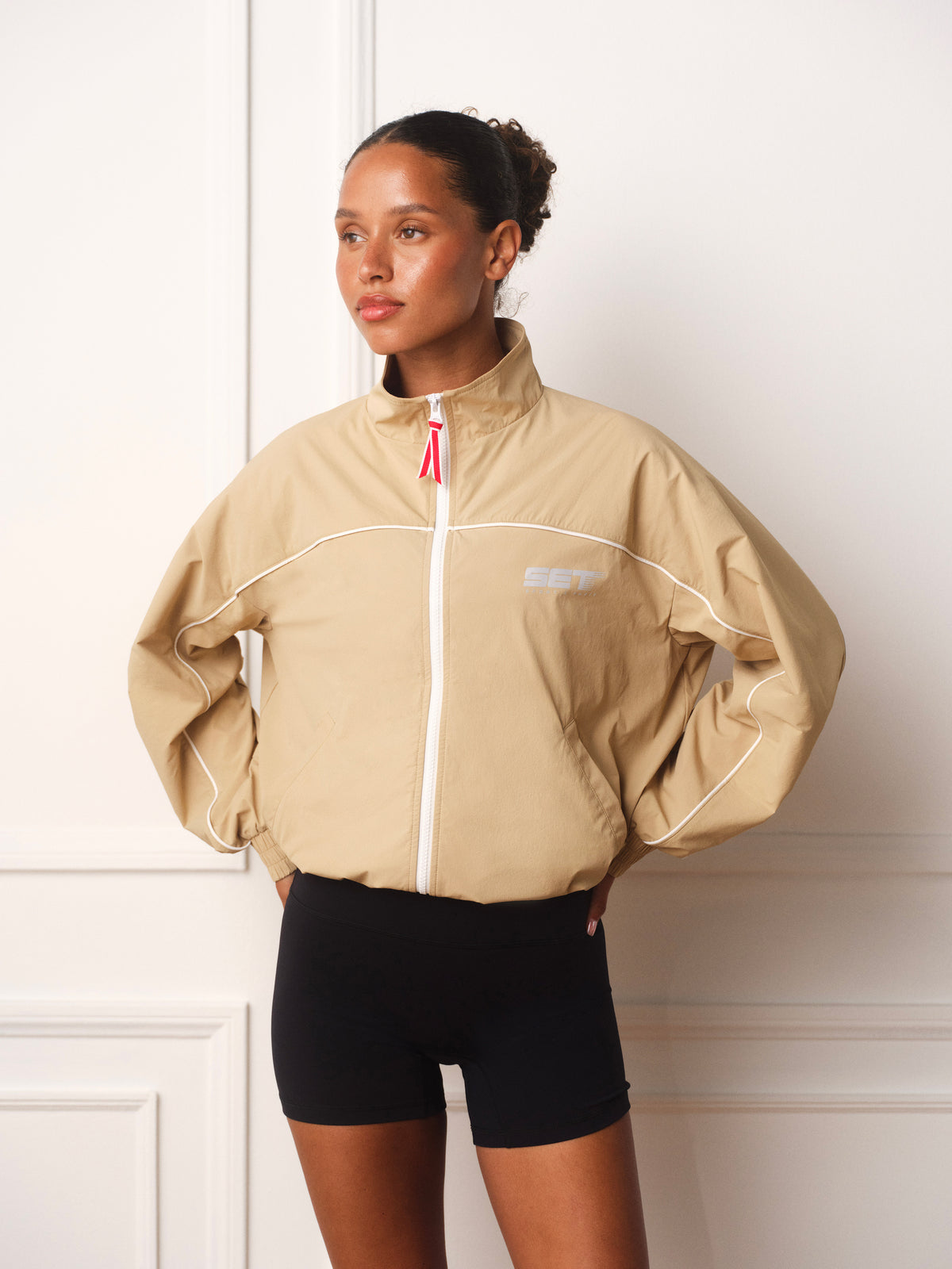 NYLON TRACK VARSITY ZIP UP - BRULEE