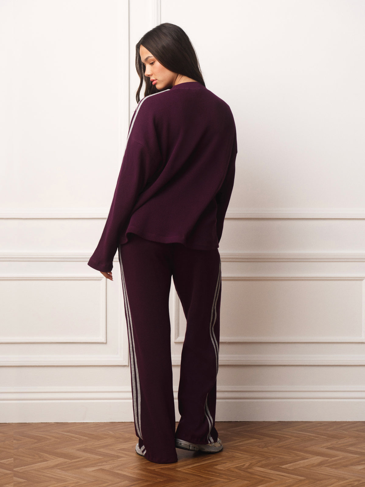 WAFFLE LOUNGE DUO STRIPE LONG SLEEVE - BERET