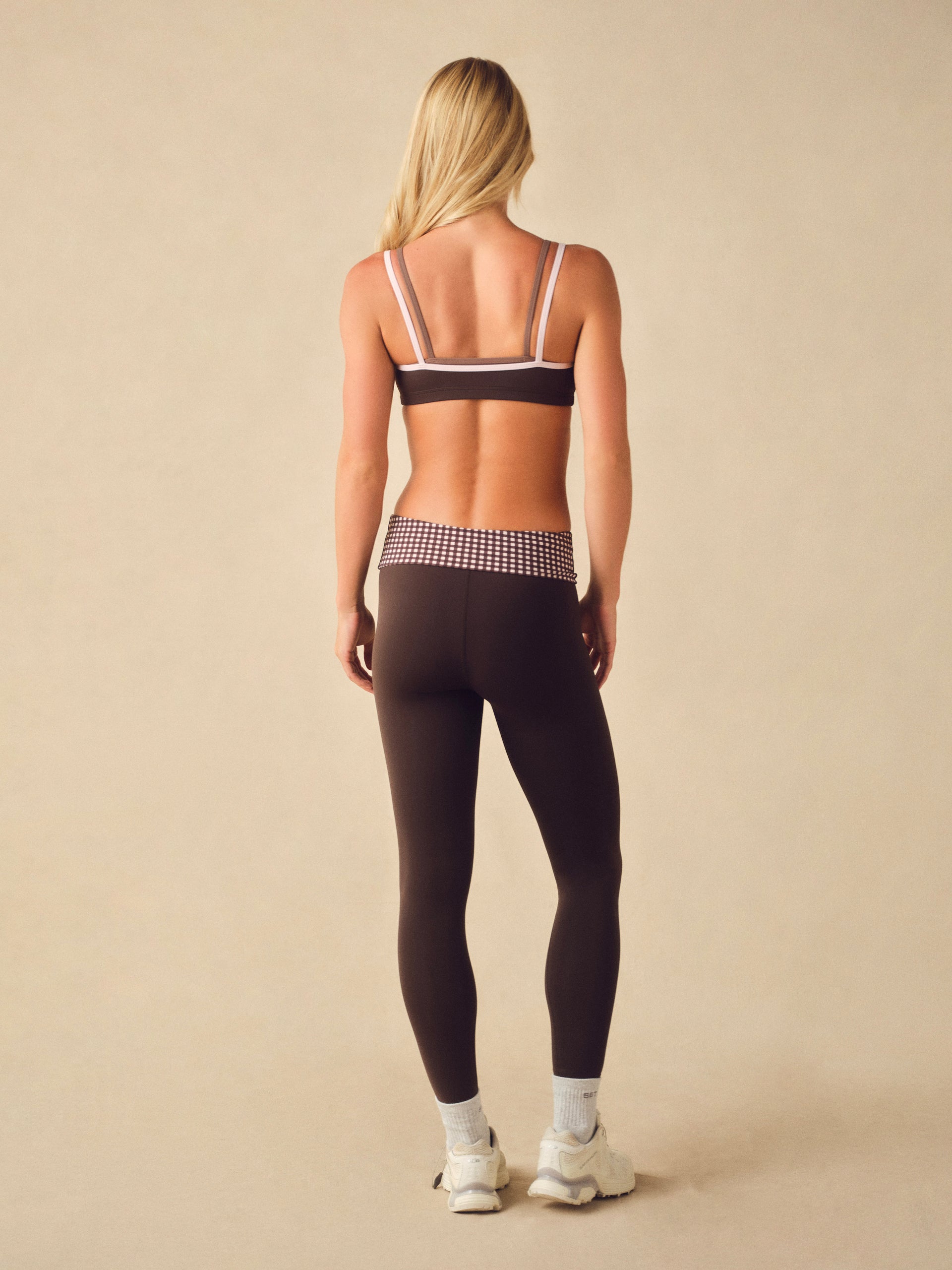 AERALINE™ BREATHE GINGHAM FOLD-OVER LEGGINGS - DRIFTWOOD
