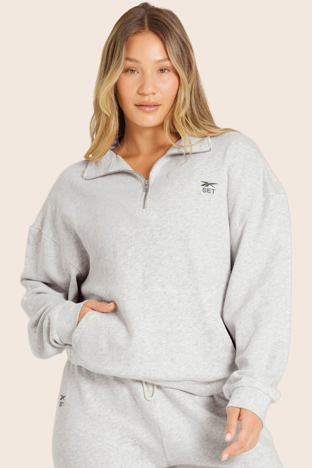 LIGHTWEIGHT SWEATS REEBOK X SET CLASSIC VINTAGE QUARTER ZIP IN HEATHER GREY