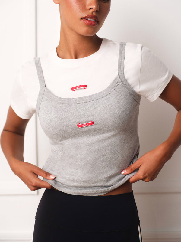 STRETCH COTTON ESSENTIAL UNIFORM CROP CAMI - HEATHER GREY