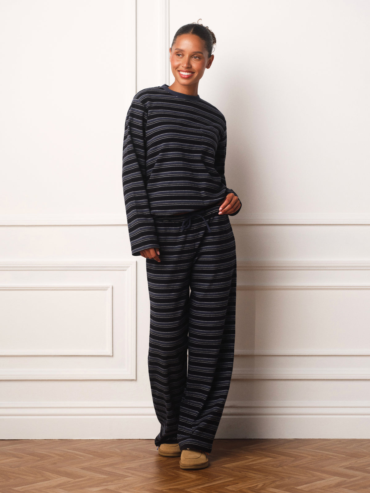 STRIPE JERSEY STRIPE DRAWSTRING STRAIGHT LEG PANTS - TRIOMPHE