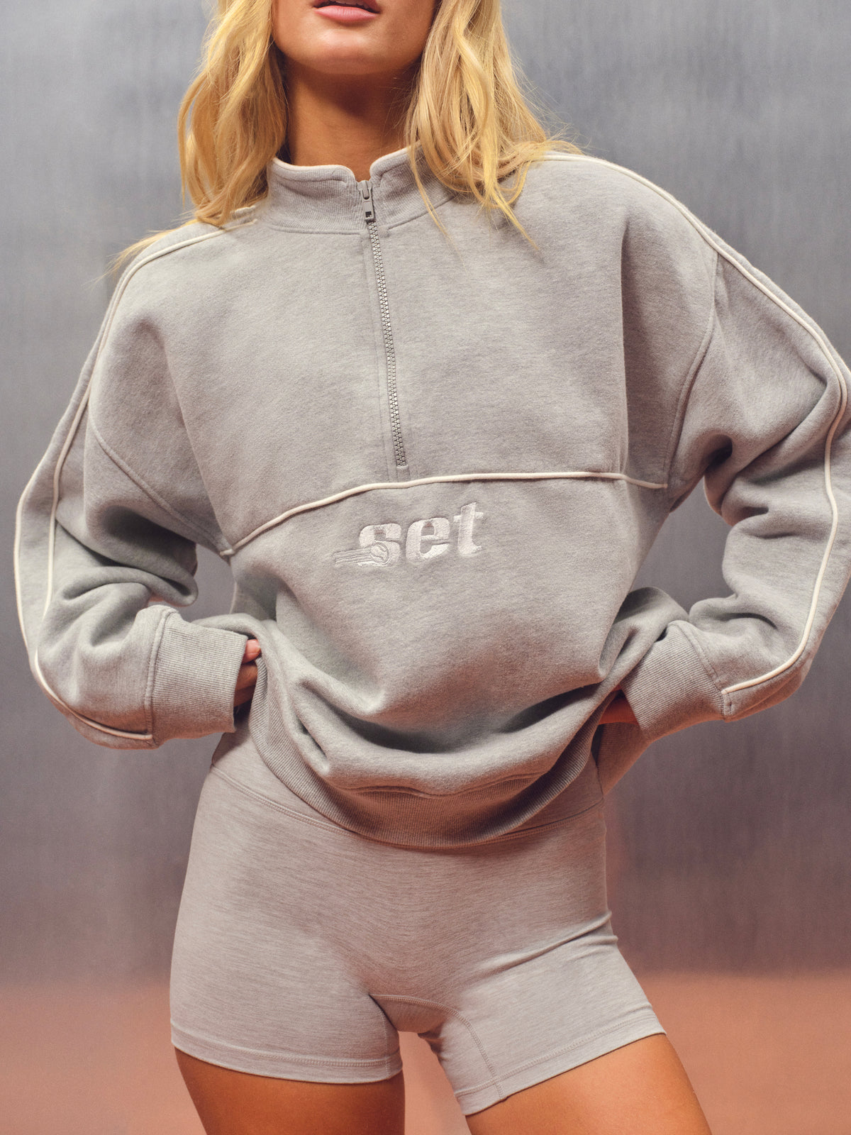 MIDWEIGHT SWEATS STAPLE DUO STRIPE QUARTER ZIP - RACQUET