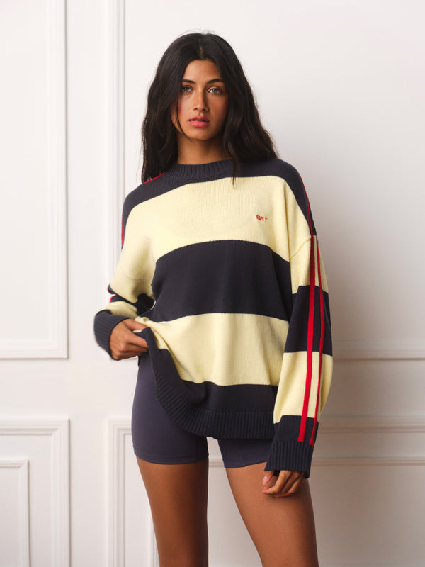 WEEKEND KNIT WEEKEND STRIPE CREWNECK SWEATER - METRO