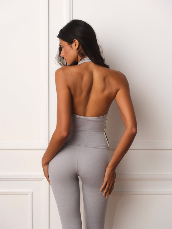 SPORTBODY® SPORTY DUO STRIPE HALTER TANK - BERET(HEATHER GREY)